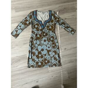 Blue and Brown Floral Boden Long Sleeve Dress Women's 2